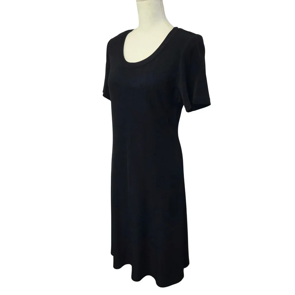 Dressbarn Womens Vintage Black Ribbed Knit Short Sleeve Sheath Dress Size 14‎